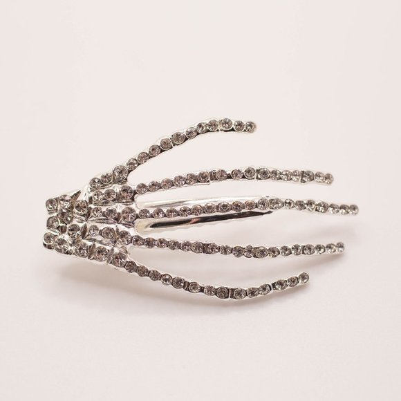 Silvertone Metal & Pave Crystal Skeleton Hand Hair Clip (New) - Picture 2 of 2